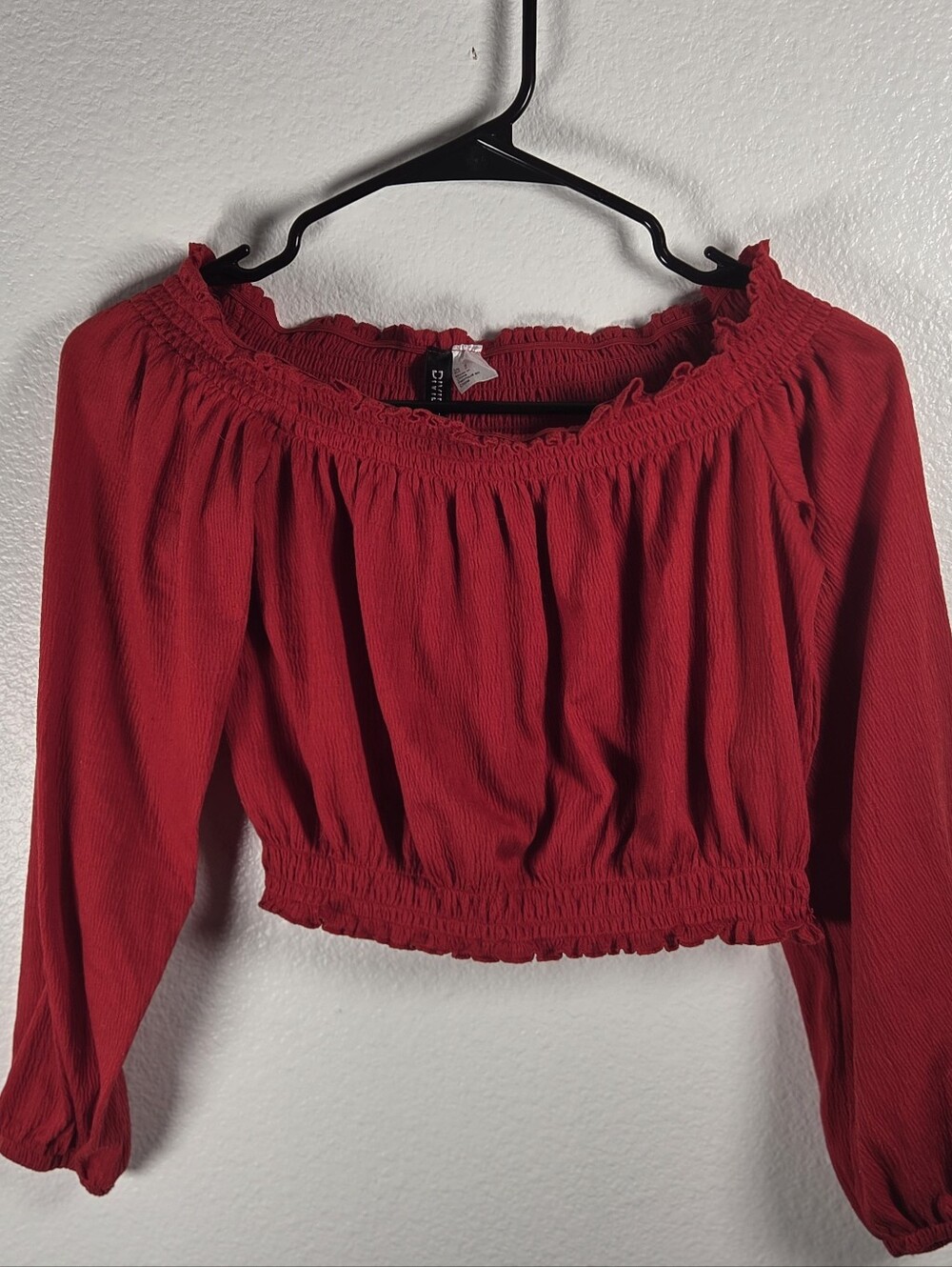 Divided Women's Size Small Red Off-Shoulder Smocked Crop Top